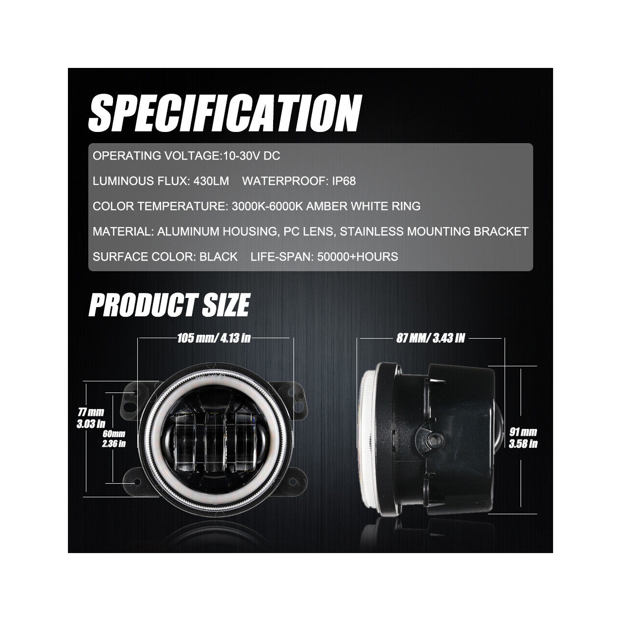 Lampy LED przeciwmgielne 4" cale z DRL do zderzaka Wrangler JL JK 2007+