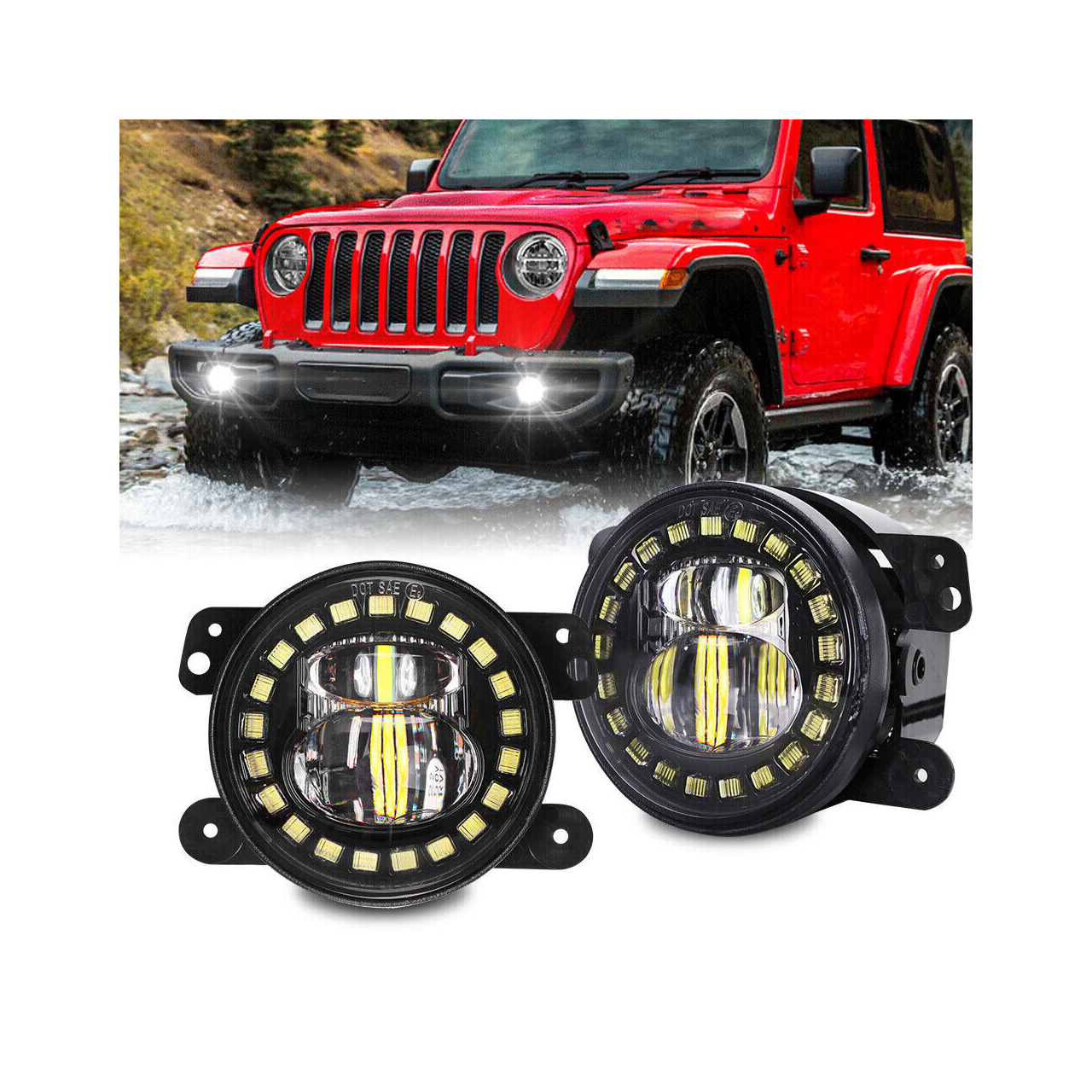 Lampy LED przeciwmgielne 4" cale z DRL do zderzaka Wrangler JL JK 2007+